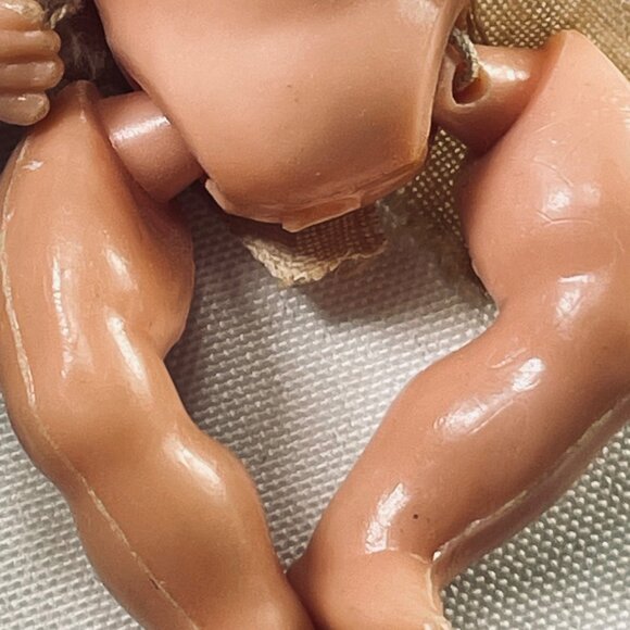 Vintage 4" Italian Celluloid Baby Doll W/ Cloth Outfit - Handmade Details & Wear - Picture 7 of 8